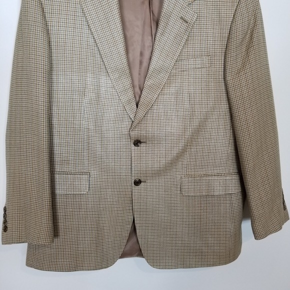 Chaps Men 100% Silk Houndstooth Blazer Jacket Sz 42 R Beige Brown Sport Coat - Picture 3 of 9